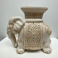 Hollywood Regency Chinese Ivory Colored Elephant Garden Plant Stand or Seat