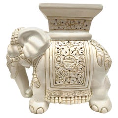 Vintage Hollywood Regency Chinese Ivory Colored Elephant Garden Plant Stand or Seat