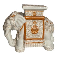 Hollywood Regency Chinese Ivory Colored Elephant Garden Plant Stand or Seat