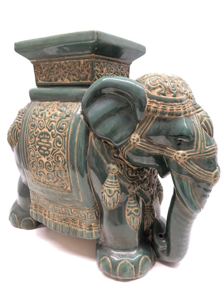 Hollywood Regency Chinese Jade Green Elephant Garden Plant Stand or