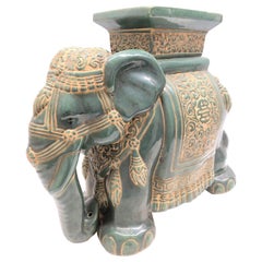 Hollywood Regency Chinese Jade Green Elephant Garden Plant Stand or Seat