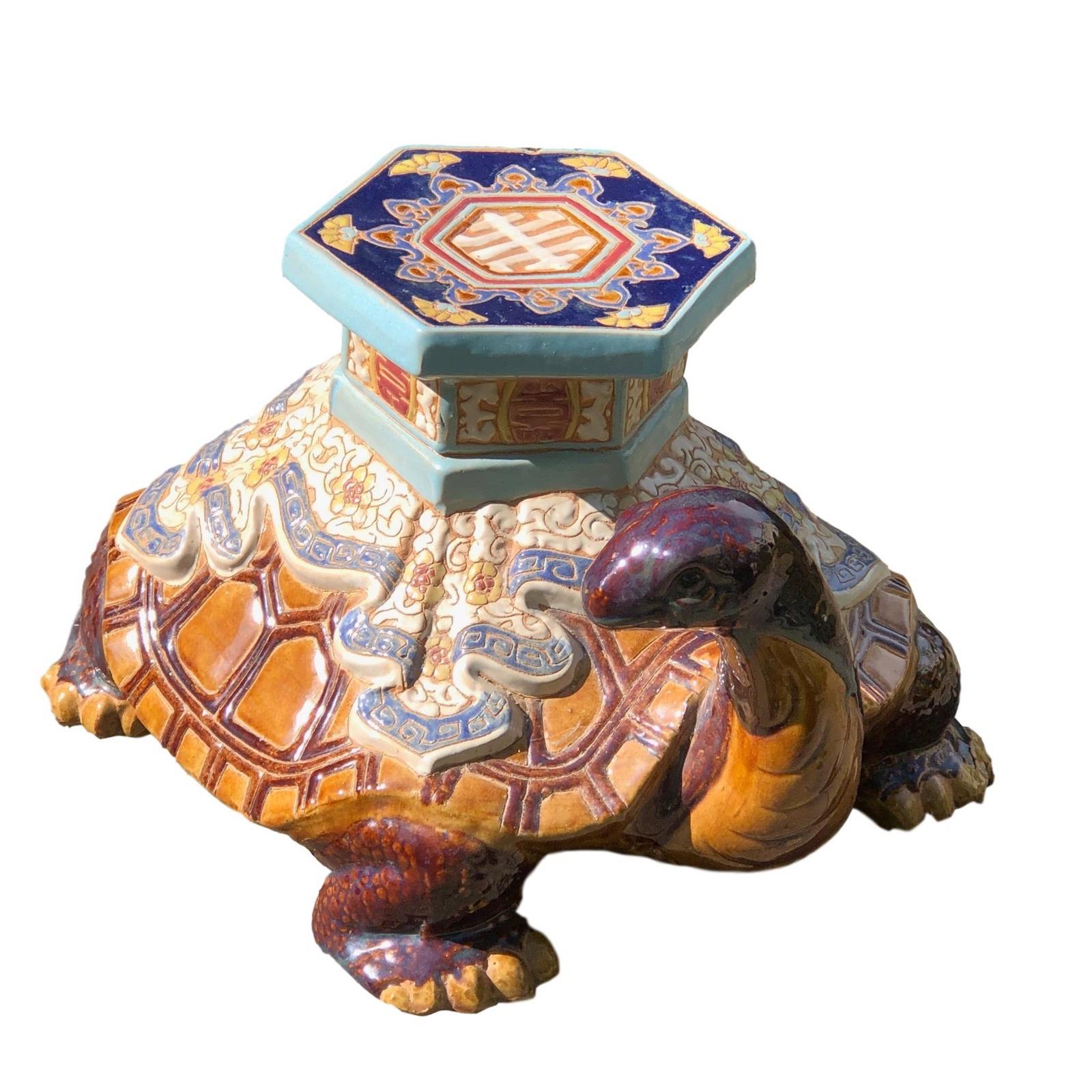 Tortue chinoise Hollywood Regency Support pour plantes de jardin:: siège ou décoration de patio 2