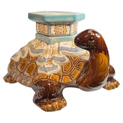 Hollywood Regency Chinese Turtle Garden Plant Stand, Seat or Patio Decoration