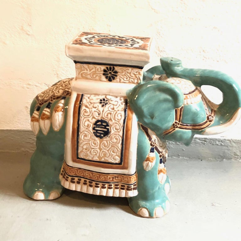 Hollywood Regency Chinese Yade Green Elephant Garden Plant Stand or Seat at 1stDibs green