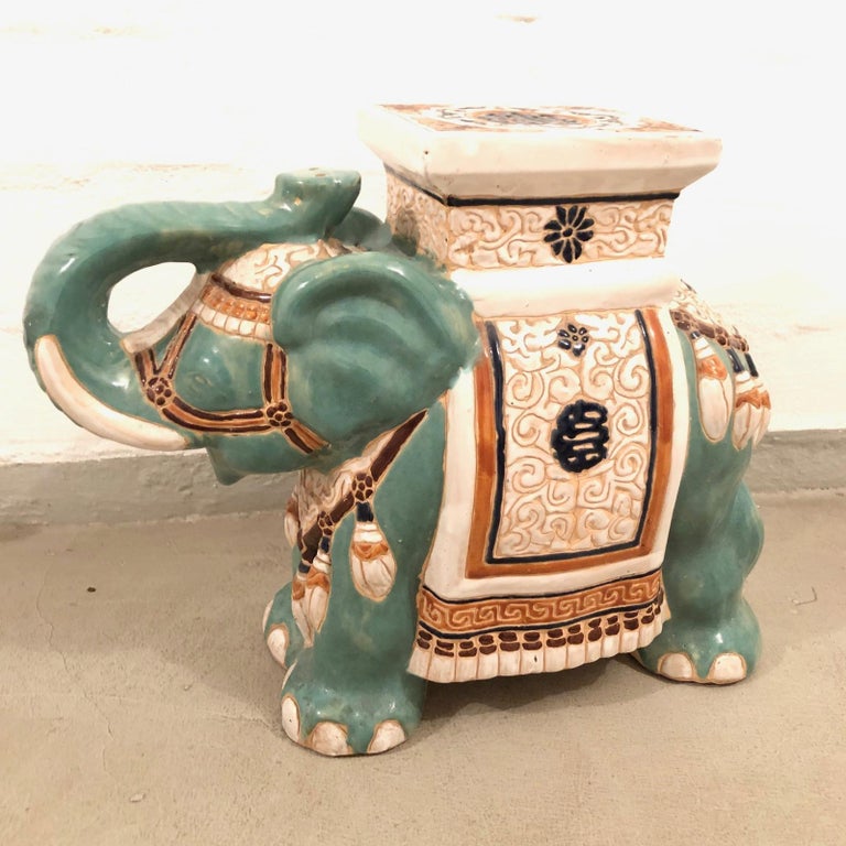 Hollywood Regency Chinese Yade Green Elephant Garden Plant Stand or Seat at 1stDibs green