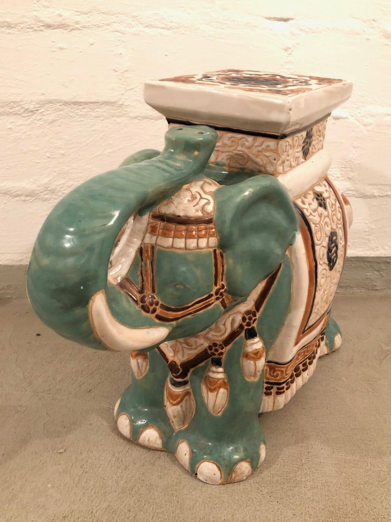 Hollywood Regency Chinese Yade Green Elephant Garden Plant Stand or Seat at 1stDibs green