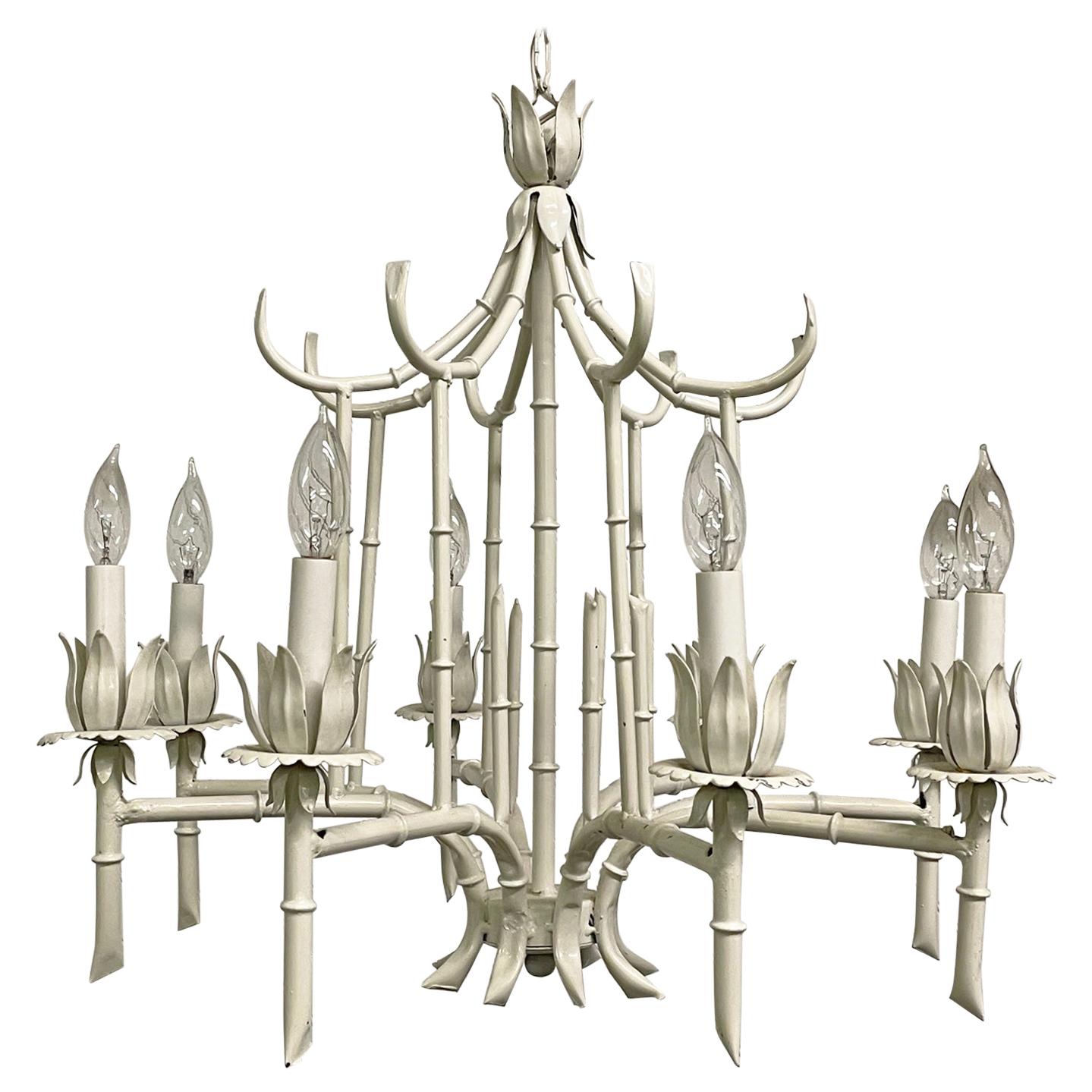 Hollywood Regency Chinoiserie 8-Light Metal Chandelier