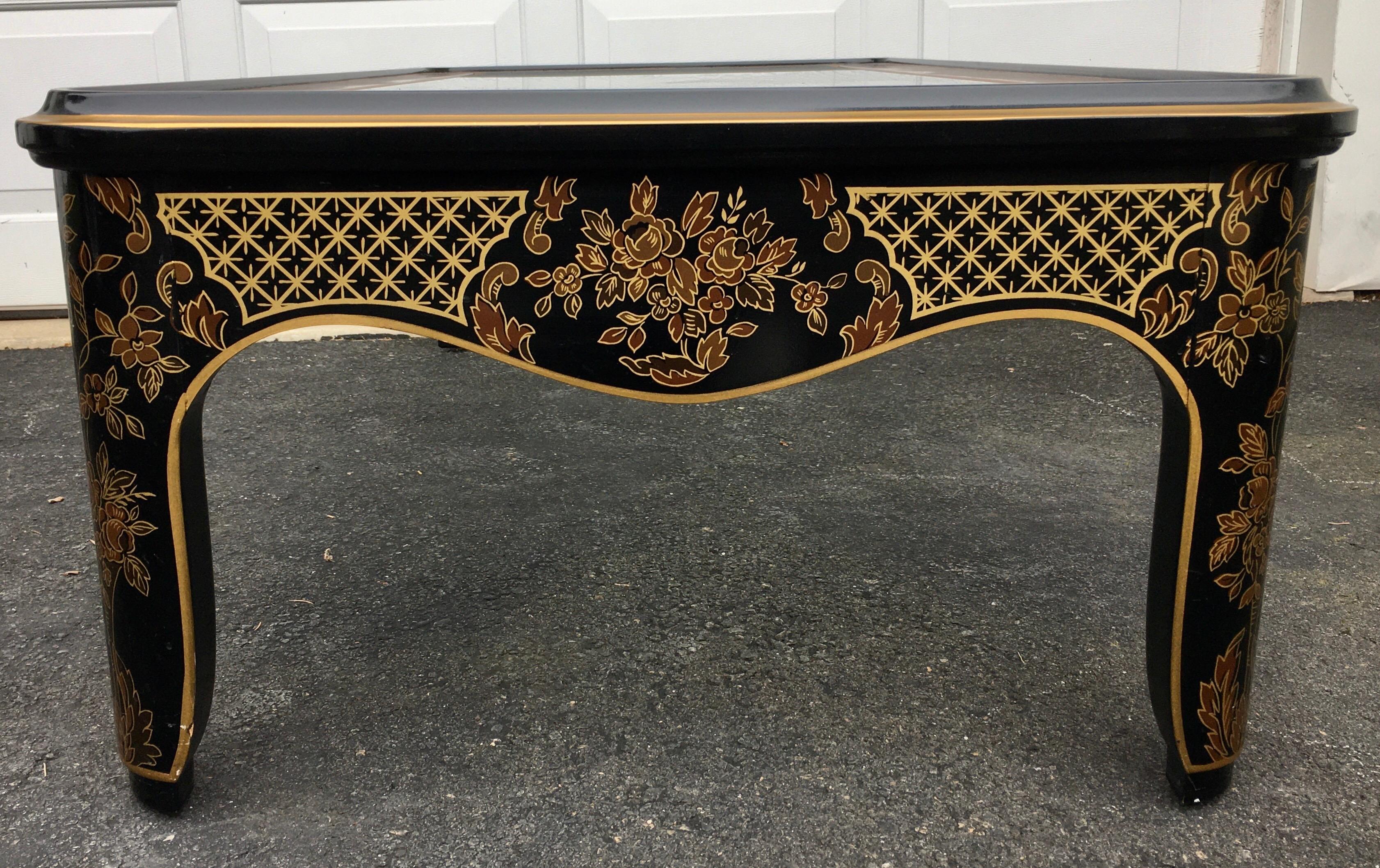 Hollywood Regency Chinoiserie Black and Gold Coffee Table, Drexel Et Cetera In Good Condition In Lambertville, NJ