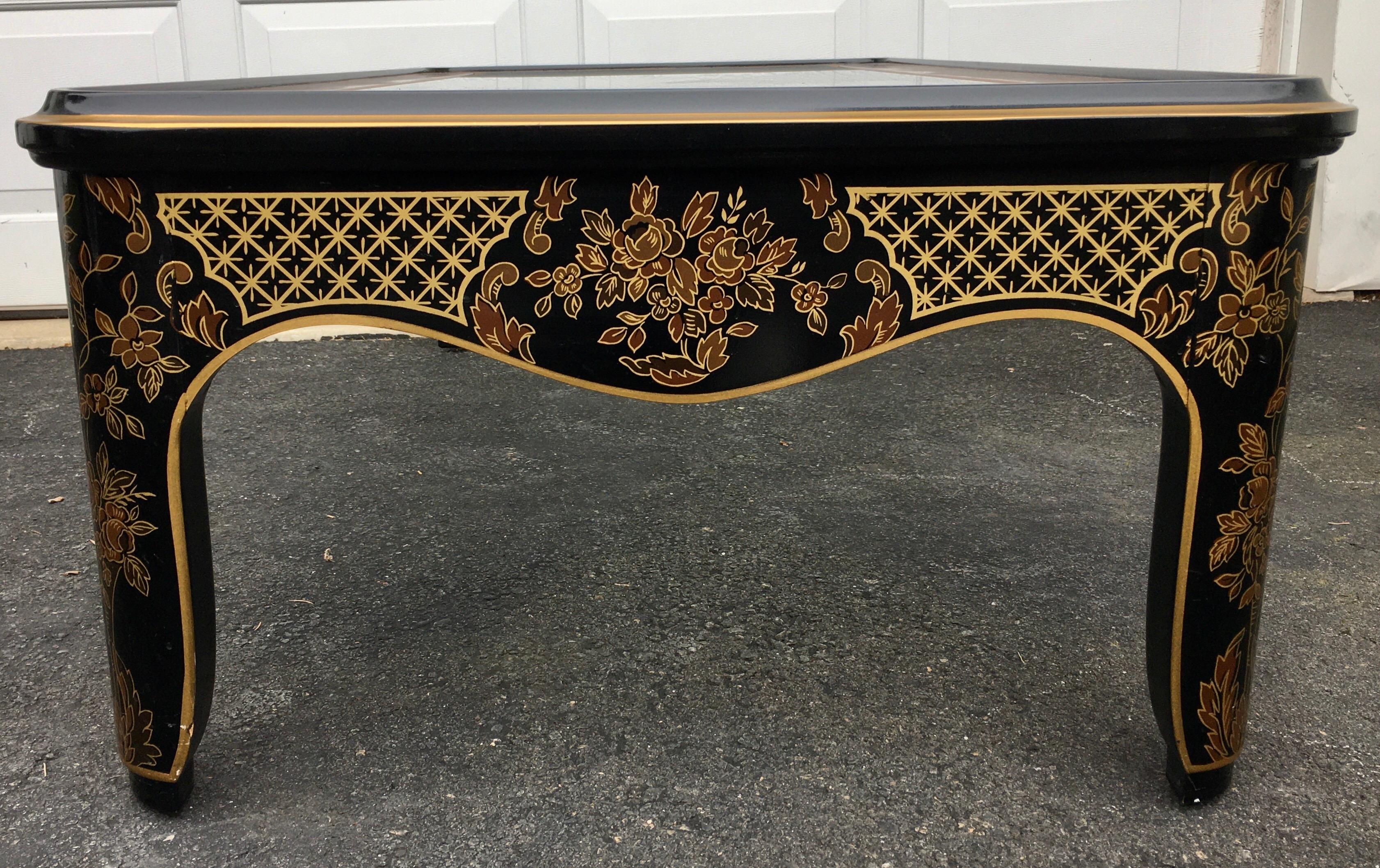 Late 20th Century Hollywood Regency Chinoiserie Black and Gold Coffee Table, Drexel Et Cetera