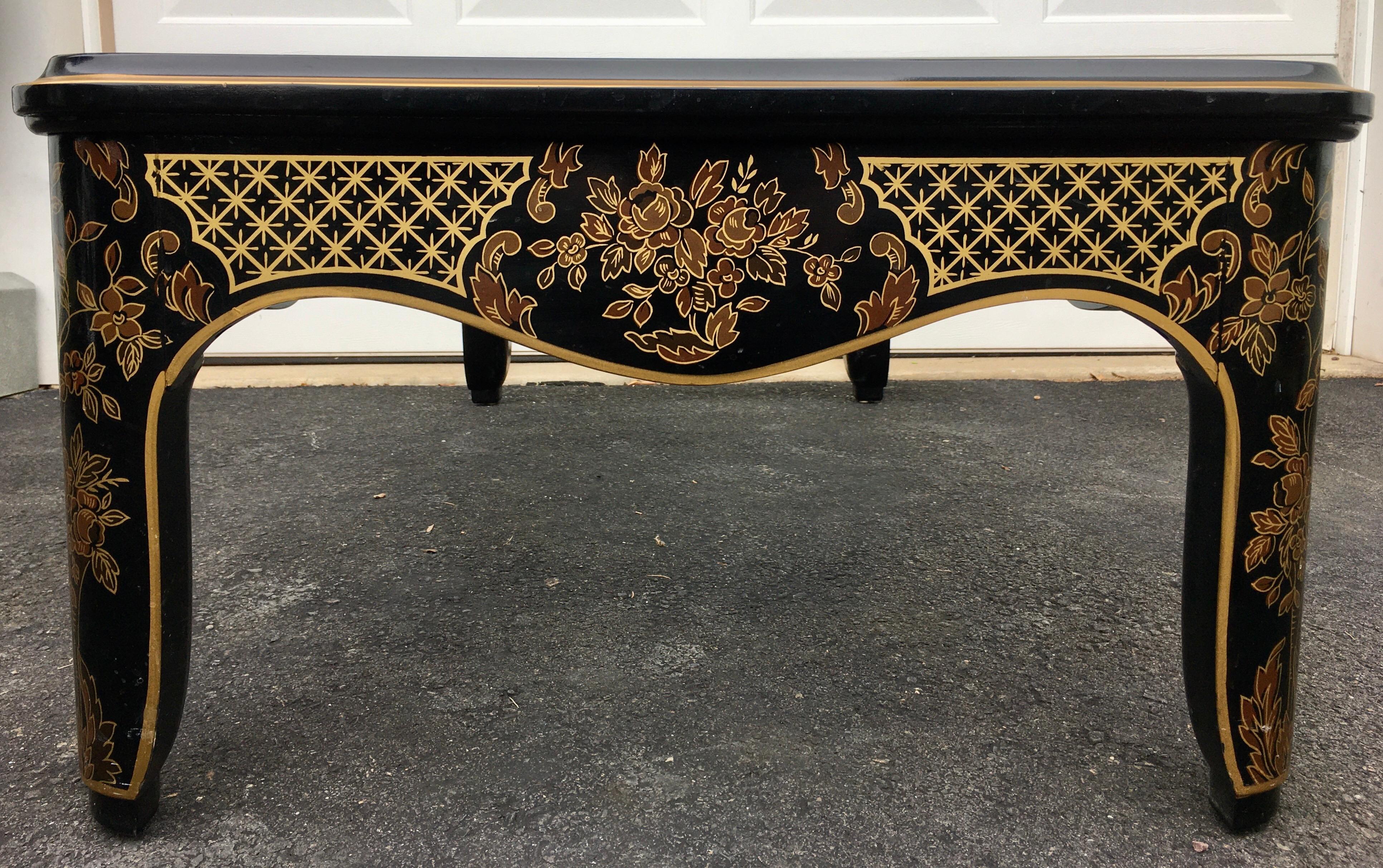 Late 20th Century Hollywood Regency Chinoiserie Black and Gold Coffee Table, Drexel Et Cetera