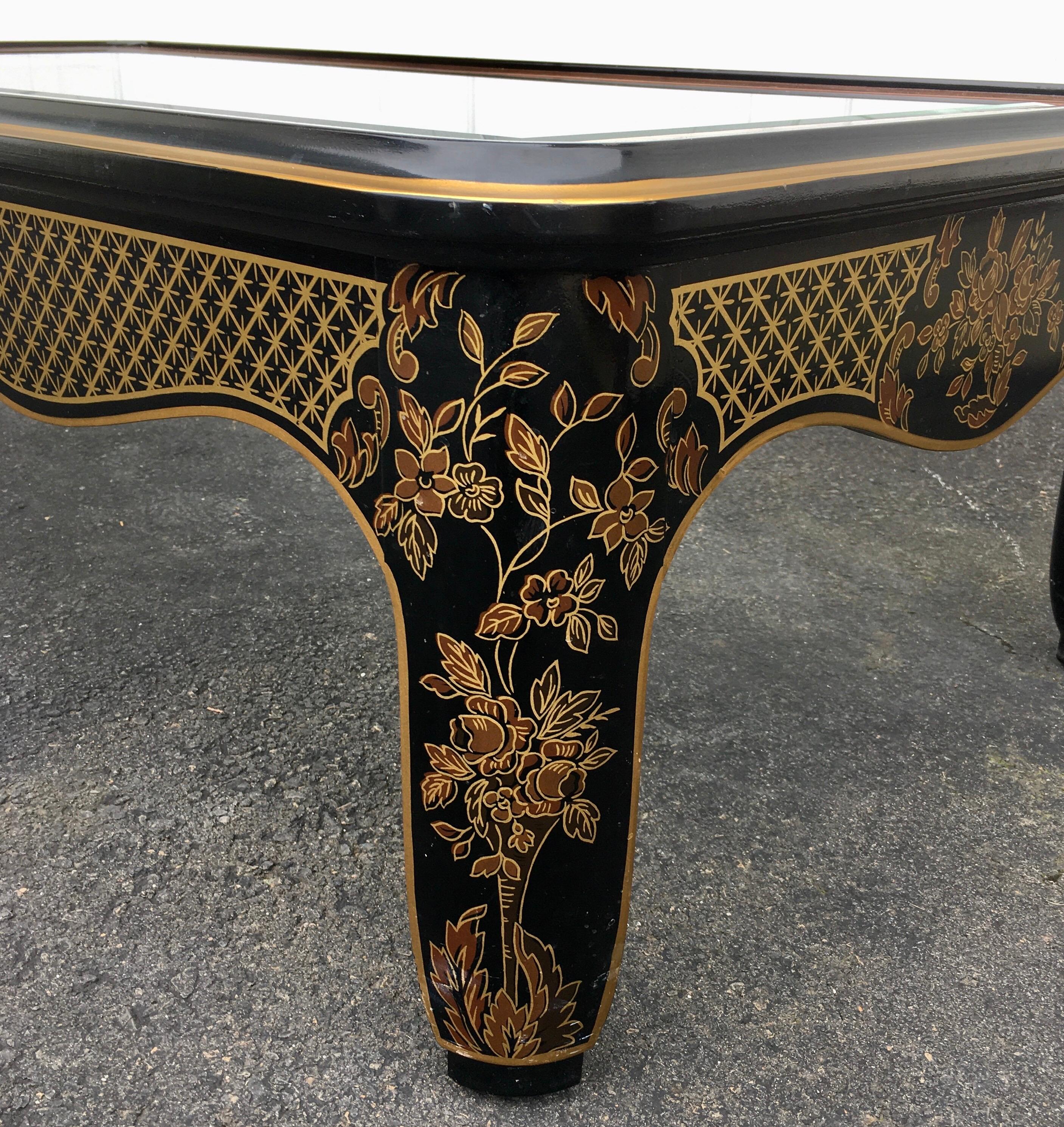 Hollywood Regency Chinoiserie Black and Gold Coffee Table, Drexel Et Cetera 2