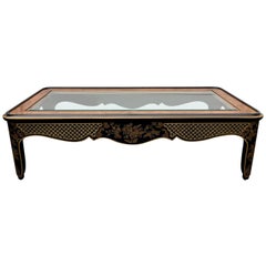 Retro Hollywood Regency Chinoiserie Black and Gold Coffee Table, Drexel Et Cetera
