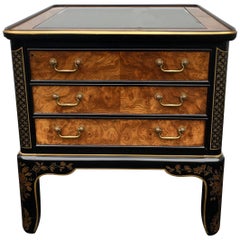 Hollywood Regency Chinoiserie Black and Gold Side End Table, Drexel Et Cetera