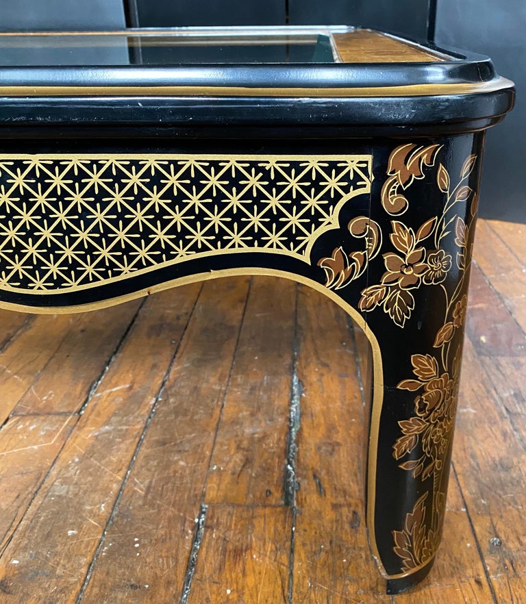 Hollywood Regency Chinoiserie Black and Gold Square Coffee Table