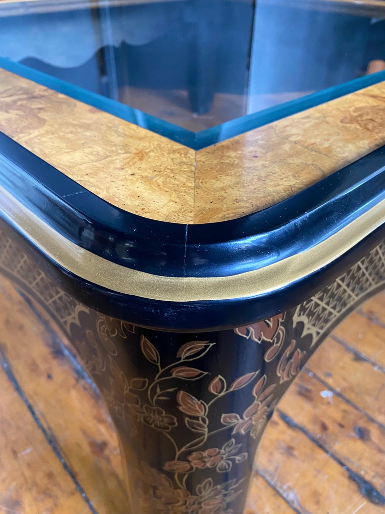 Hollywood Regency Chinoiserie Black and Gold Square Coffee Table
