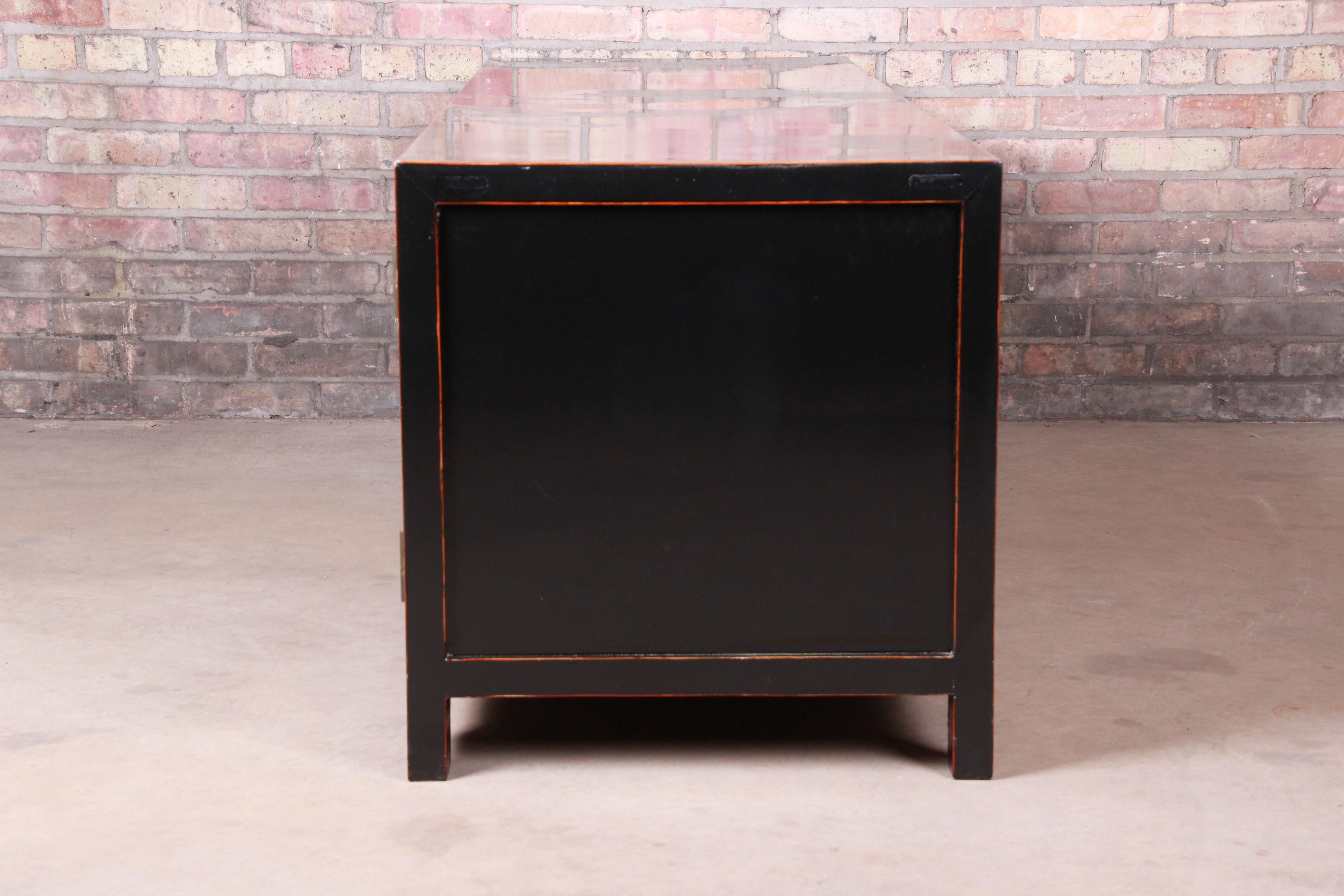Hollywood Regency Chinoiserie Black Lacquered Sideboard Credenza or Bar Cabinet 7