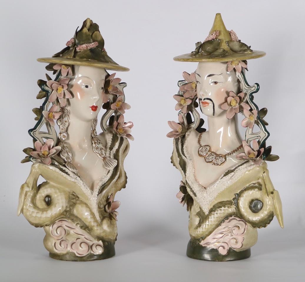 Hollywood Regency Chinoiserie Busts in James Mont Style Attributed to Cordey 4