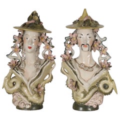 Hollywood Regency Chinoiserie Busts in James Mont Style Attributed to Cordey