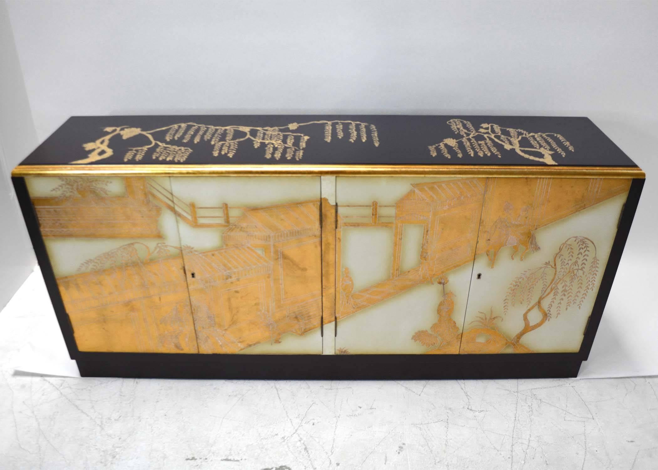 American Hollywood Regency Chinoiserie Cabinet