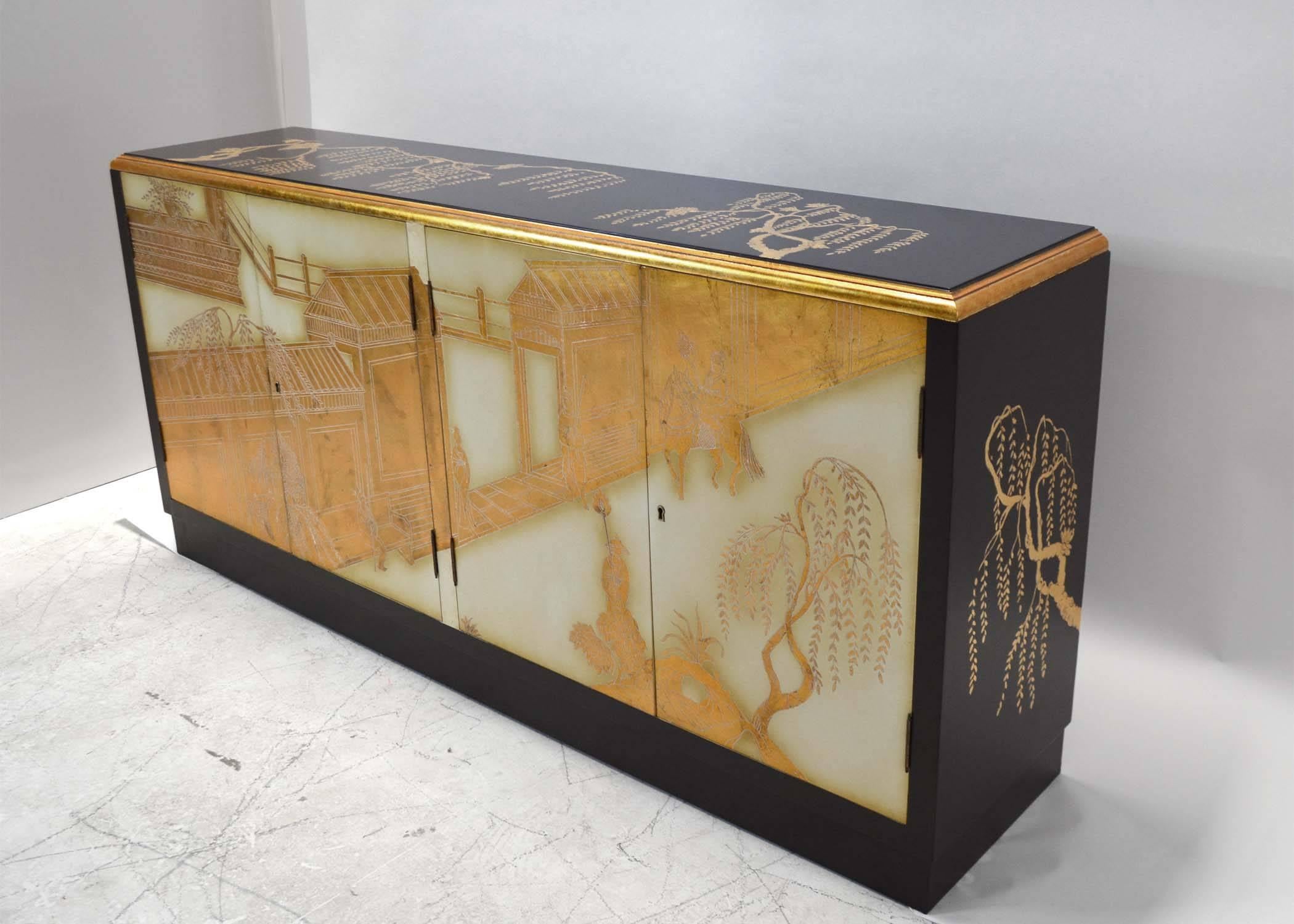 Lacquered Hollywood Regency Chinoiserie Cabinet