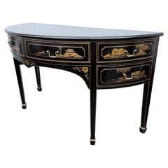 Hollywood Regency Chinoiserie Demilune Sideboard Console Table Server