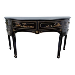 Hollywood Regency Chinoiserie Demilune Sideboard Console Table Server