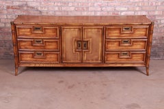 Hollywood Regency Chinoiserie Faux Bamboo and Walnut Triple Dresser by Stanley