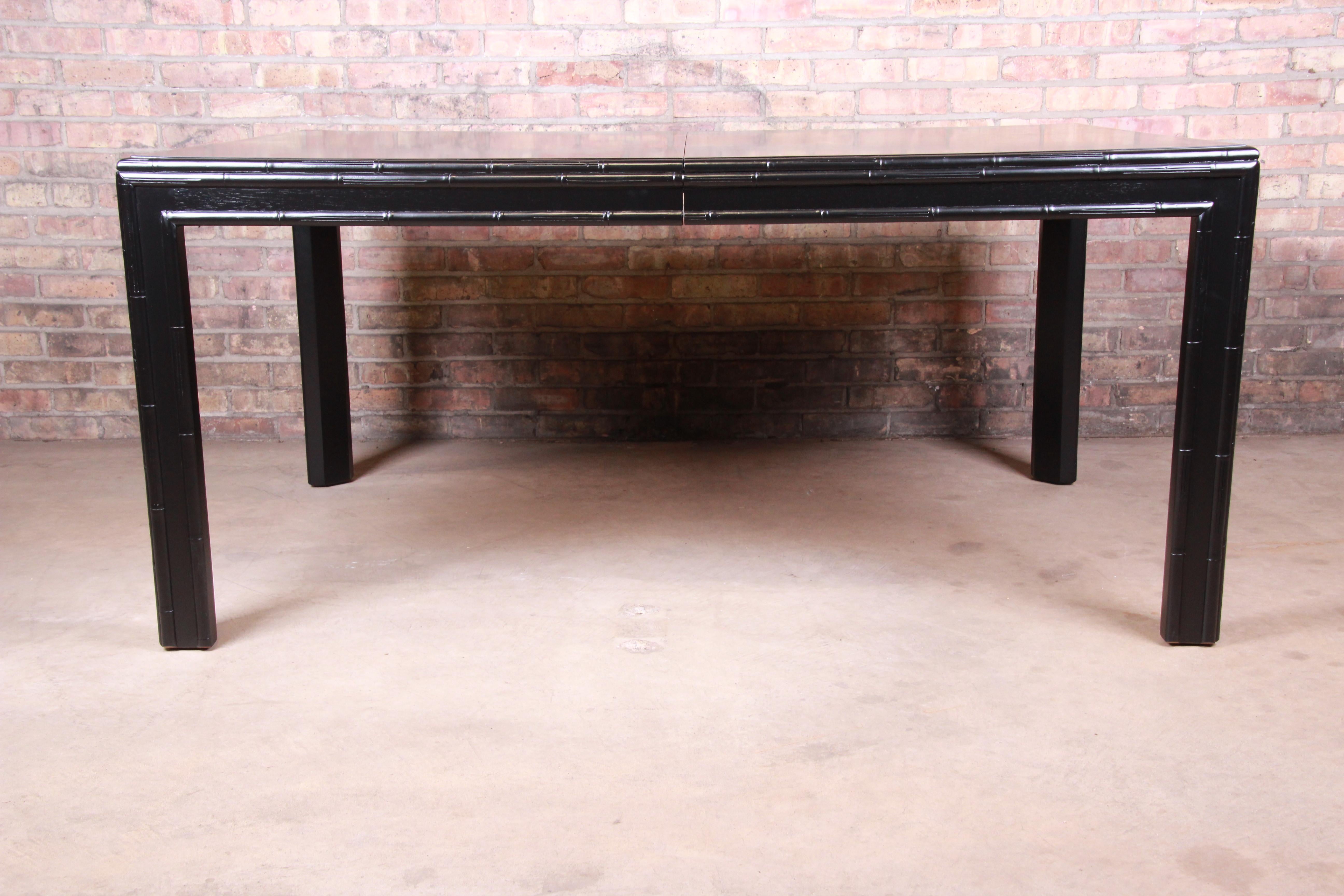 Hollywood Regency Chinoiserie Faux Bamboo Black Lacquered Extension Dining Table 3