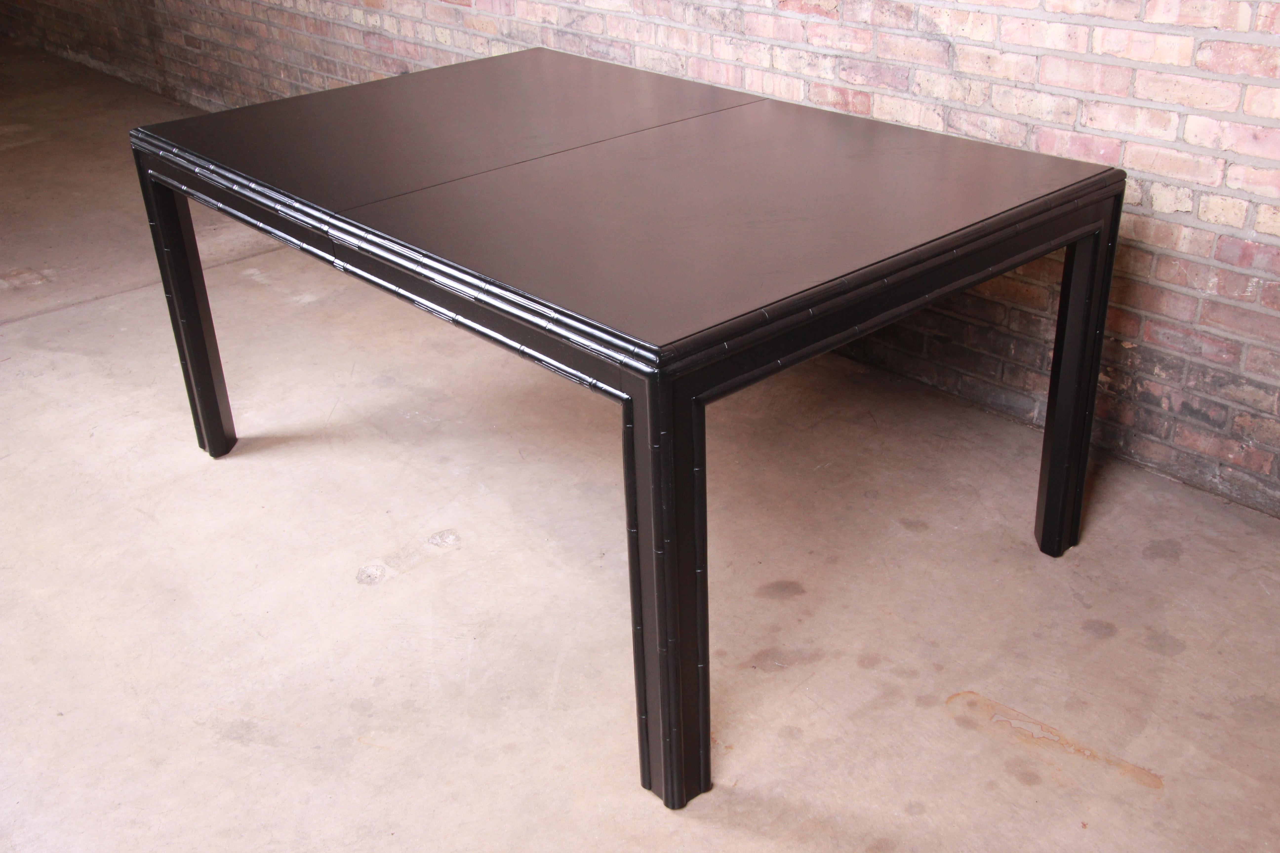 Hollywood Regency Chinoiserie Faux Bamboo Black Lacquered Extension Dining Table 4