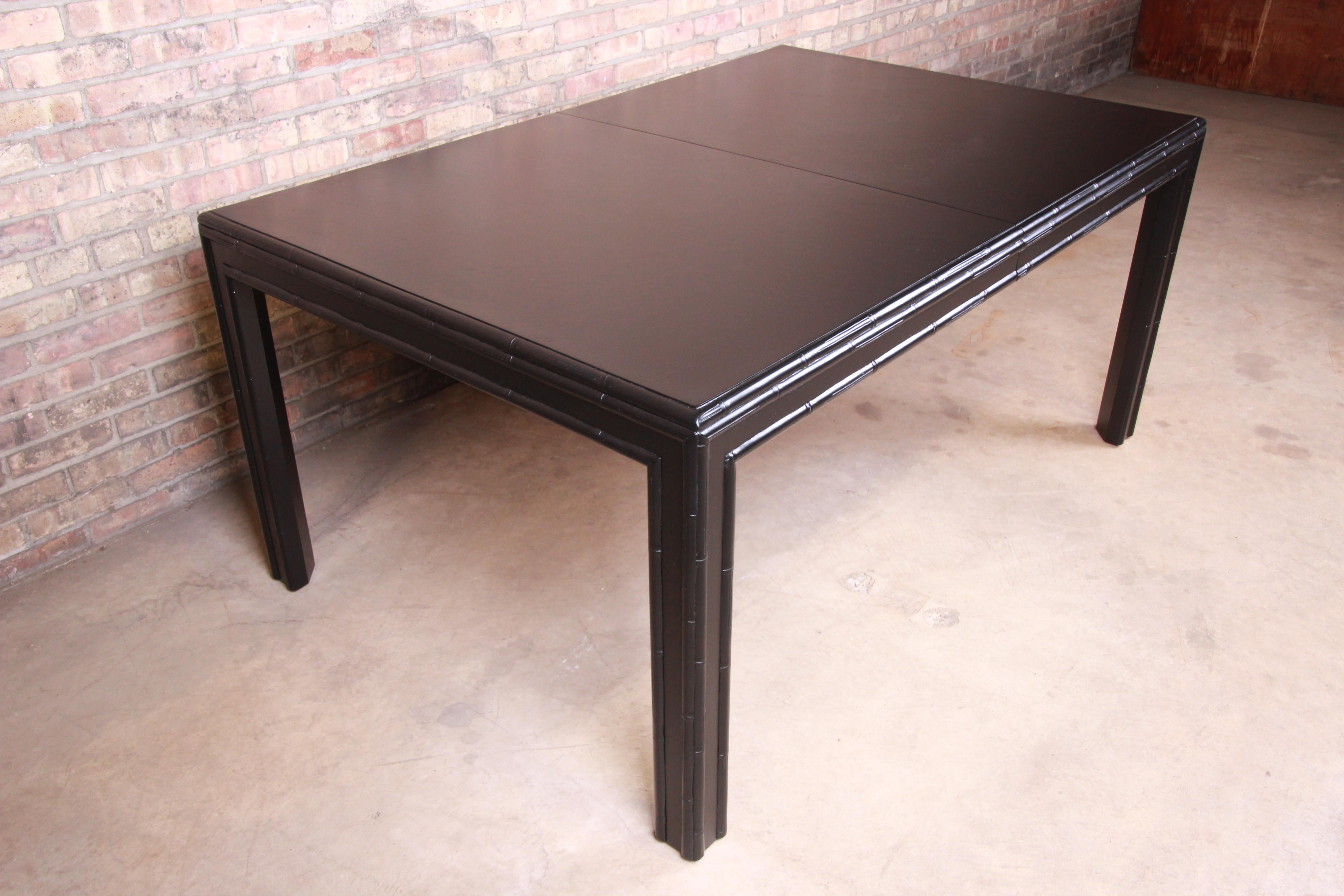 Hollywood Regency Chinoiserie Faux Bamboo Black Lacquered Extension Dining Table 6