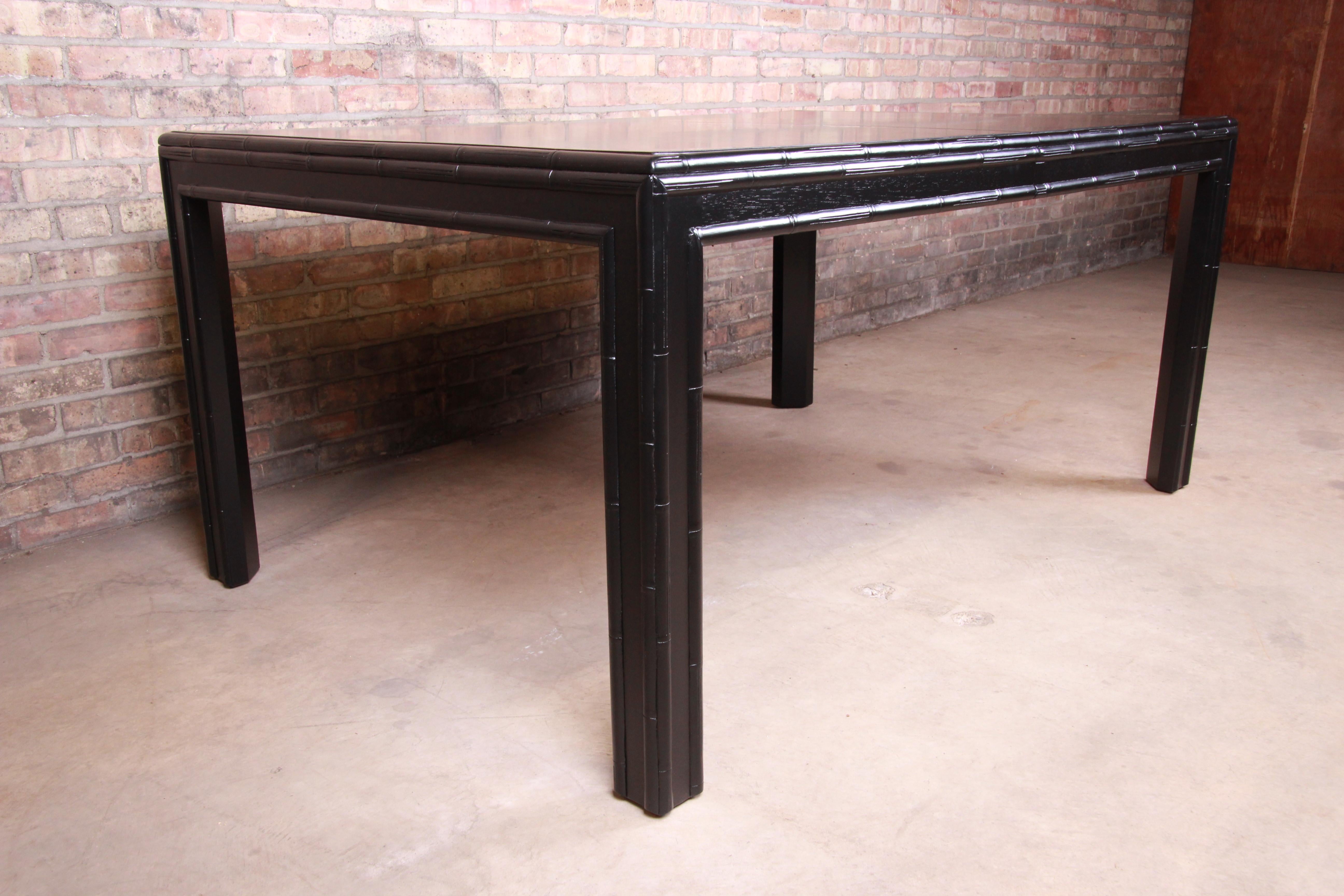 Hollywood Regency Chinoiserie Faux Bamboo Black Lacquered Extension Dining Table 7