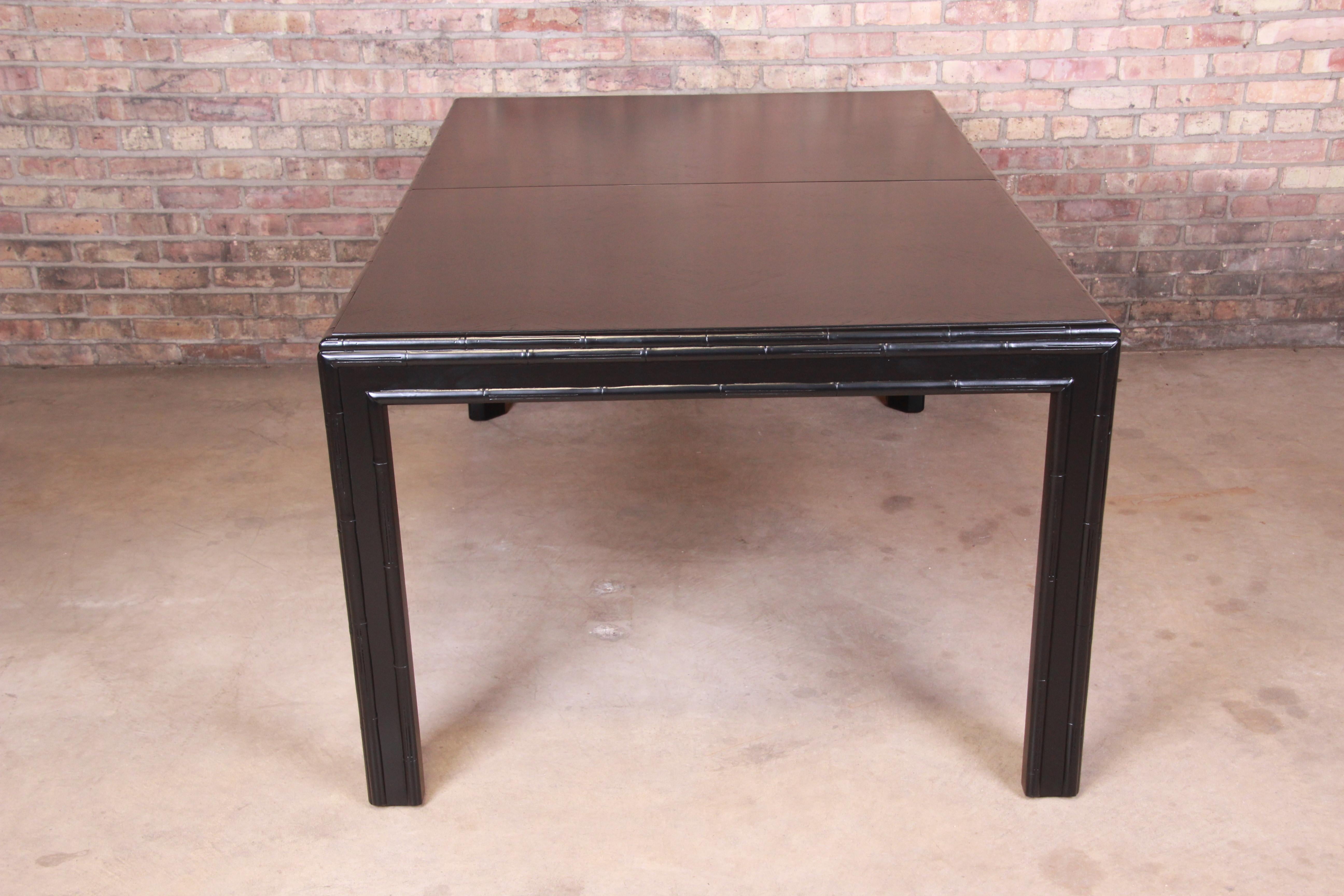 Hollywood Regency Chinoiserie Faux Bamboo Black Lacquered Extension Dining Table 9