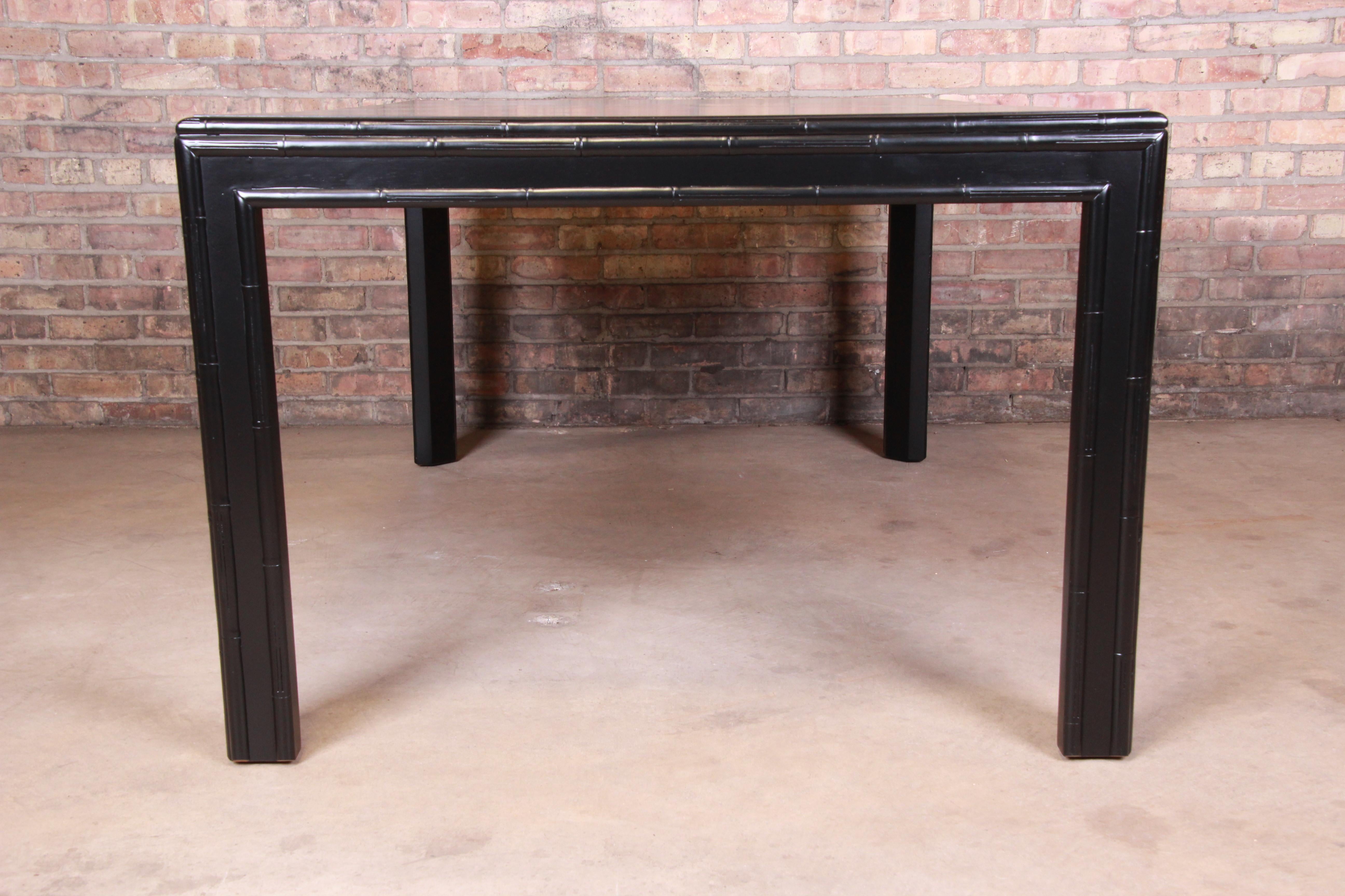Hollywood Regency Chinoiserie Faux Bamboo Black Lacquered Extension Dining Table 10