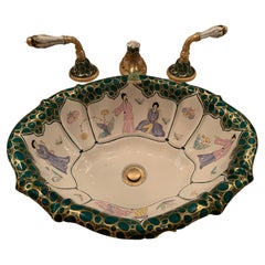 Hollywood Regency Chinoiserie Sherle Wagner Wash Basin & Faucet 22-K Spout Italy