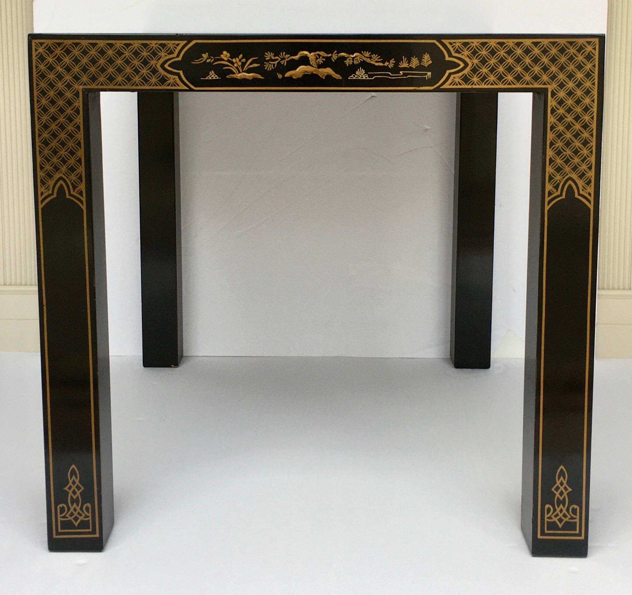 Hollywood Regency Chinoiserie Parsons Side End Tables, Drexel Heritage Et Cetera In Good Condition In Lambertville, NJ