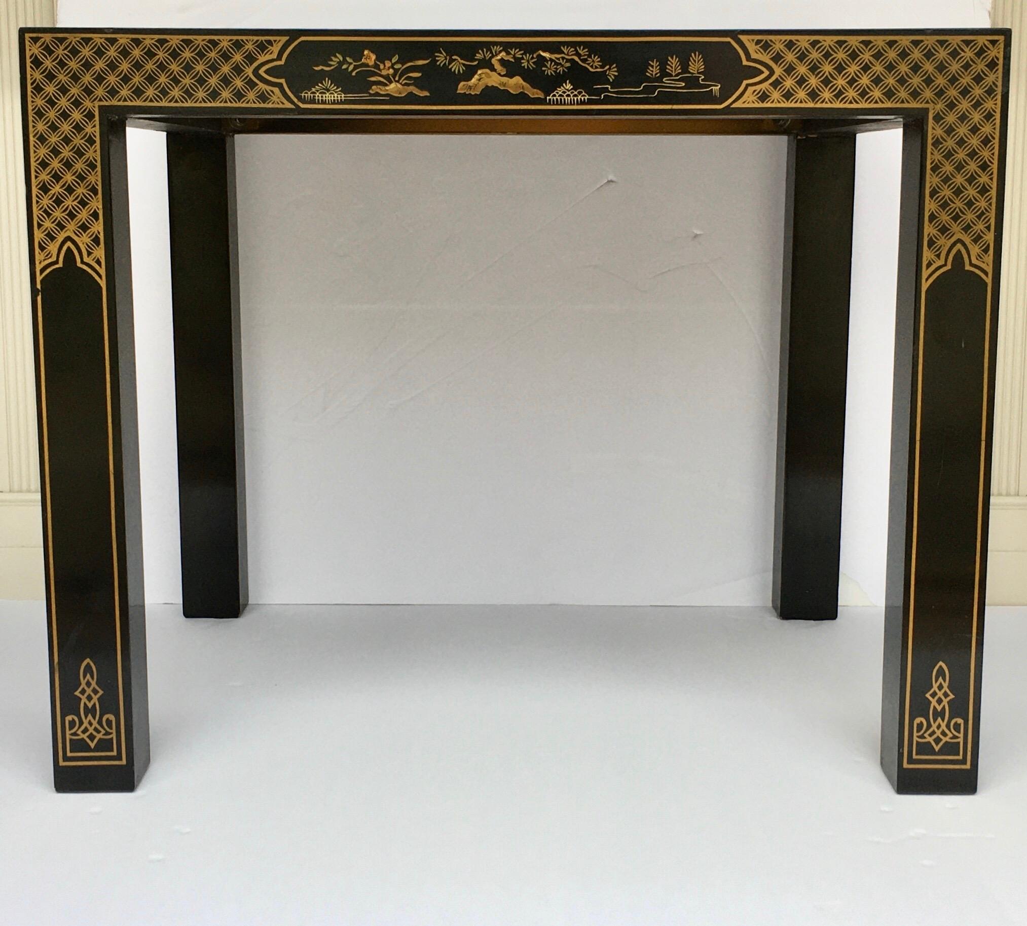 Late 20th Century Hollywood Regency Chinoiserie Parsons Side End Tables, Drexel Heritage Et Cetera