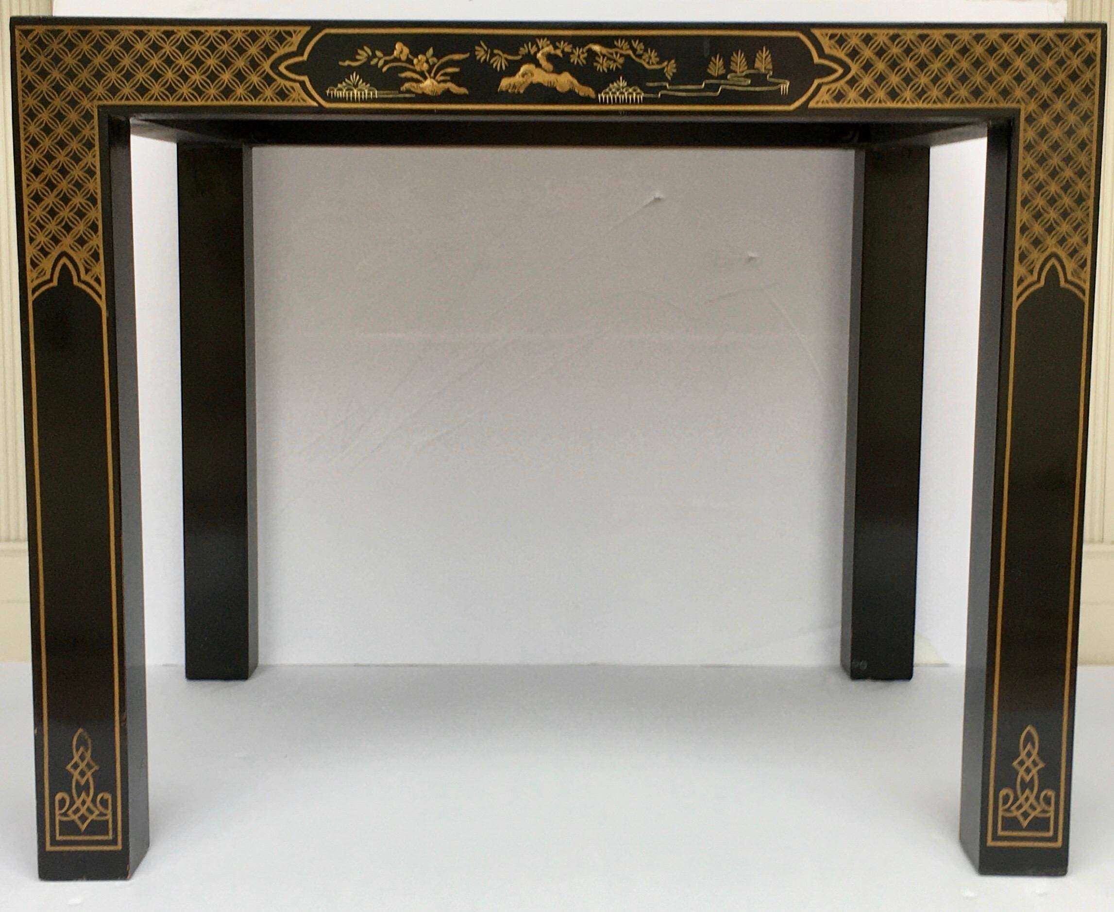 Wood Hollywood Regency Chinoiserie Parsons Side End Tables, Drexel Heritage Et Cetera