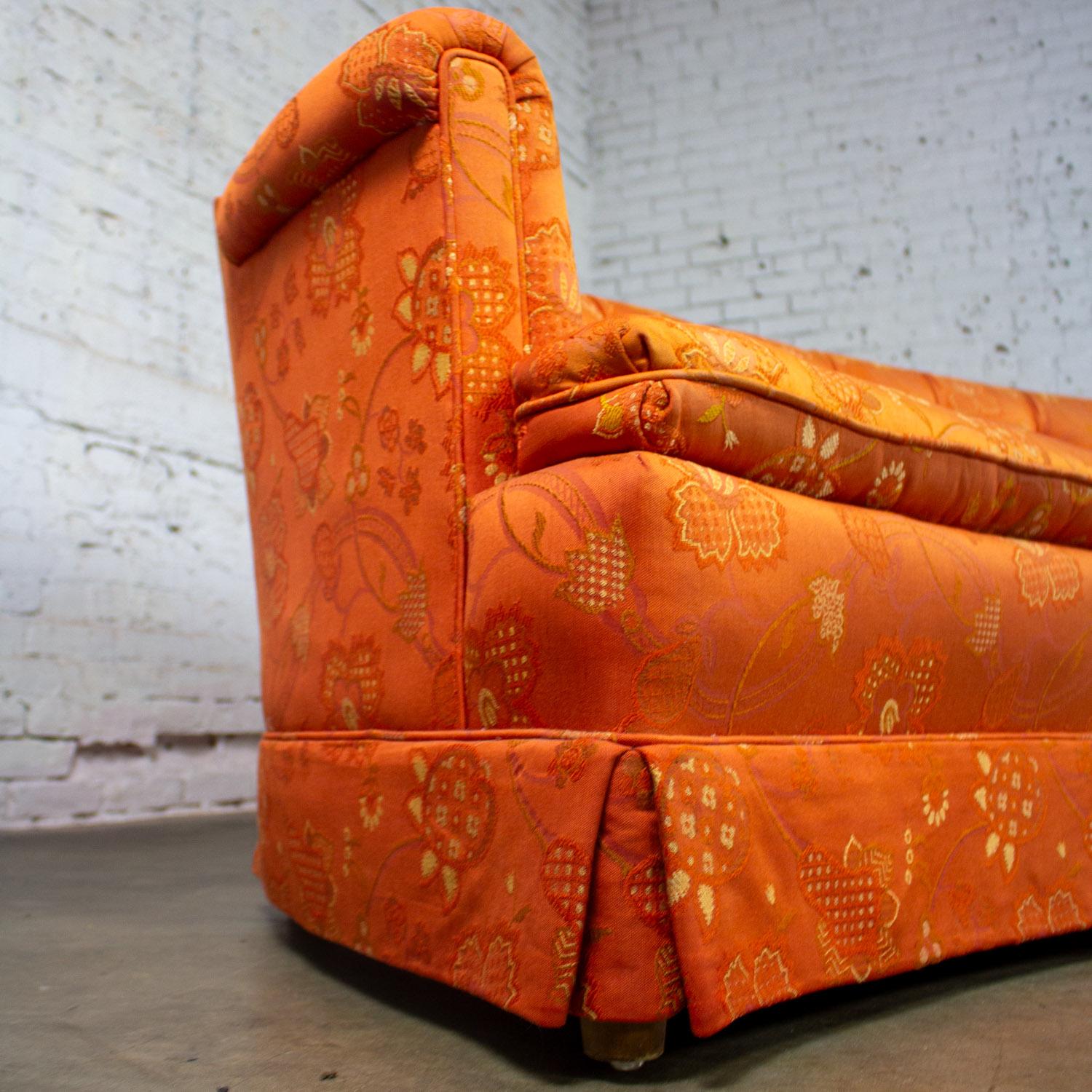 Divano Hollywood Regency Chinoiserie di Henredon con broccato floreale rosso cinese in vendita 4