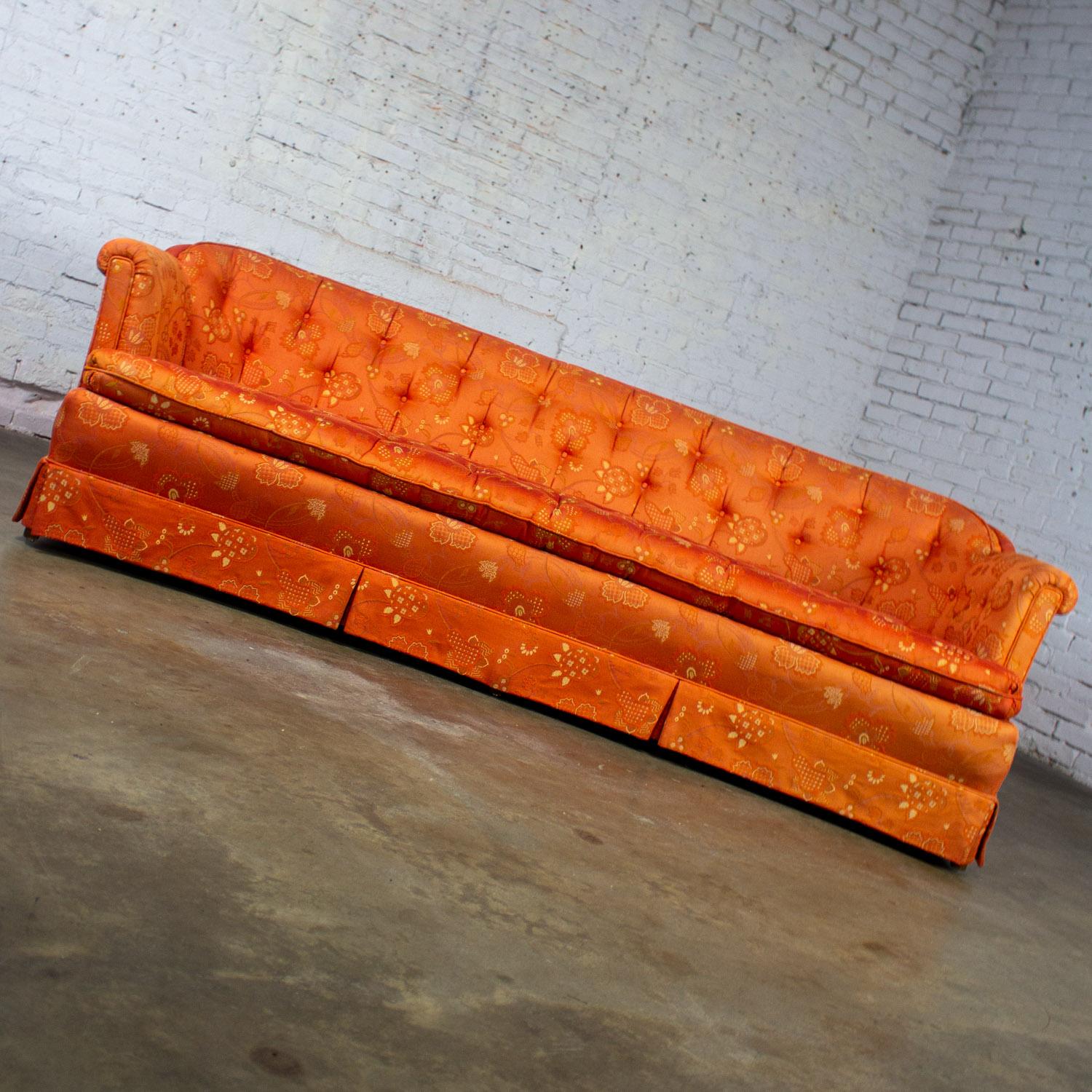 Divano Hollywood Regency Chinoiserie di Henredon con broccato floreale rosso cinese in vendita 1