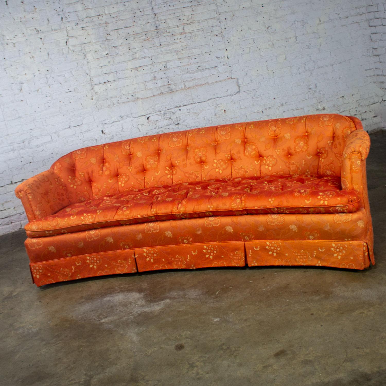 Divano Hollywood Regency Chinoiserie di Henredon con broccato floreale rosso cinese in vendita 2