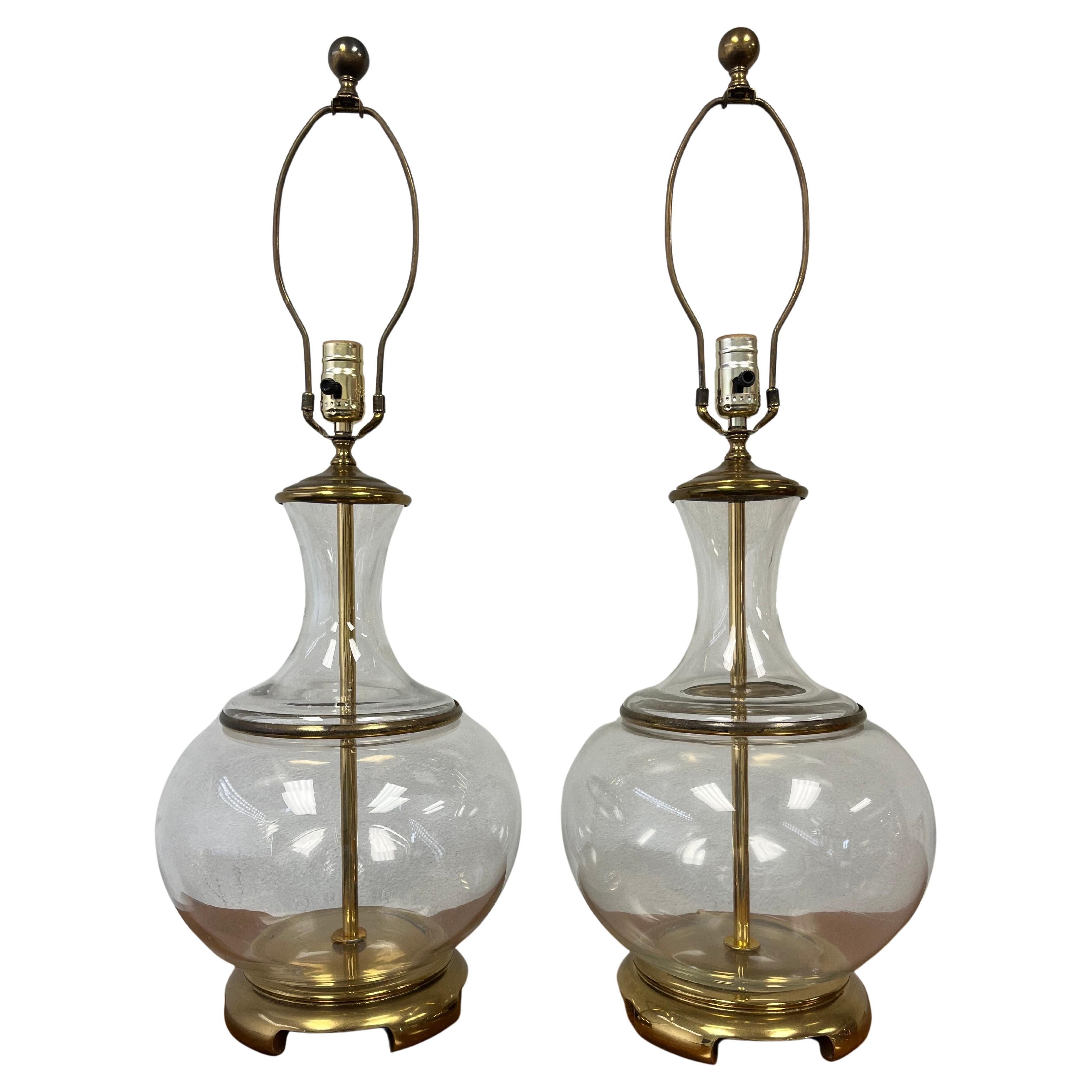 Hollywood Regency Chinoiserie Urn Lamps Clear Glass
