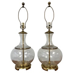 Hollywood Regency Chinoiserie Urn Lamps Clear Glass