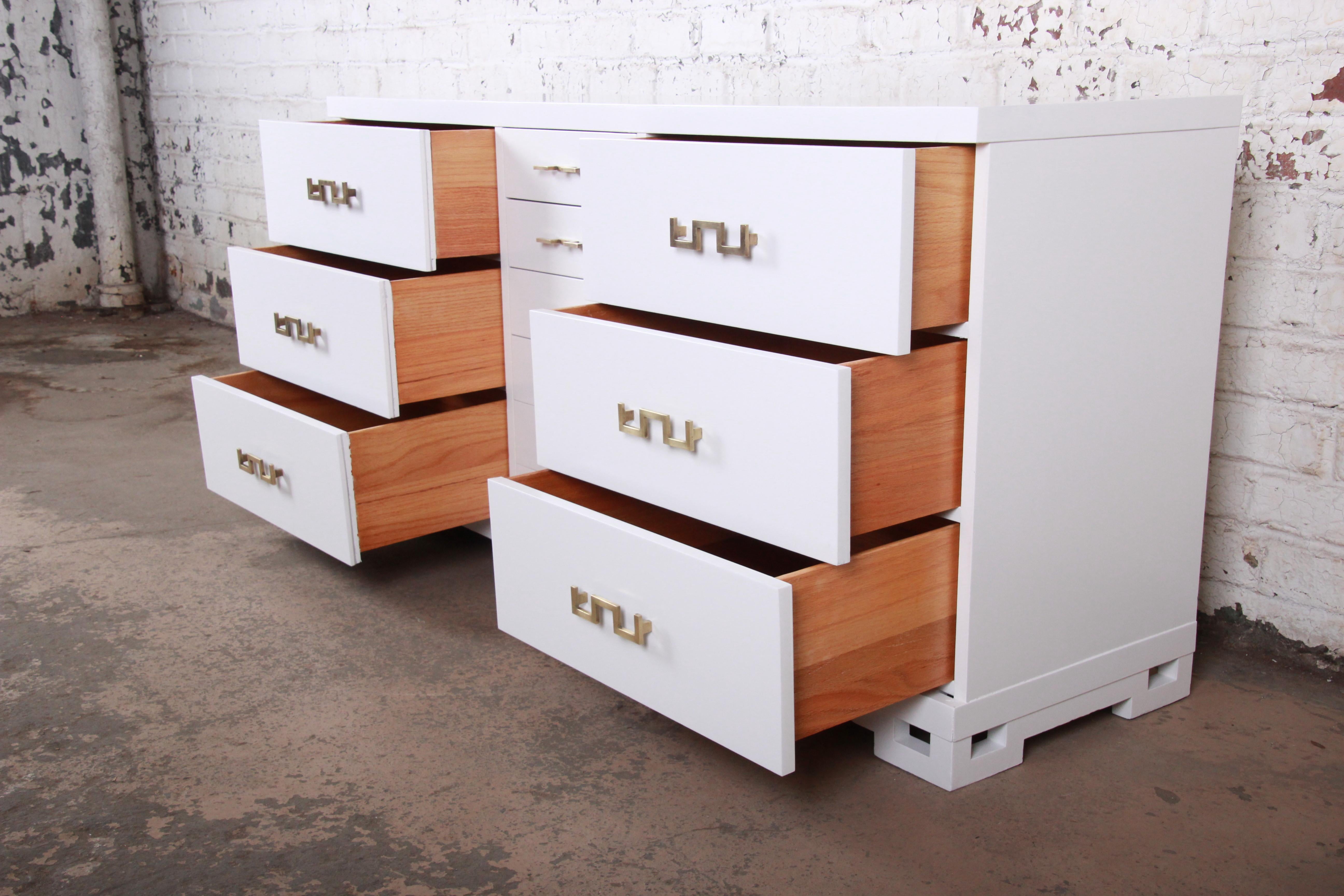 Hollywood Regency Chinoiserie White Lacquered Dresser or Credenza, Restored 3