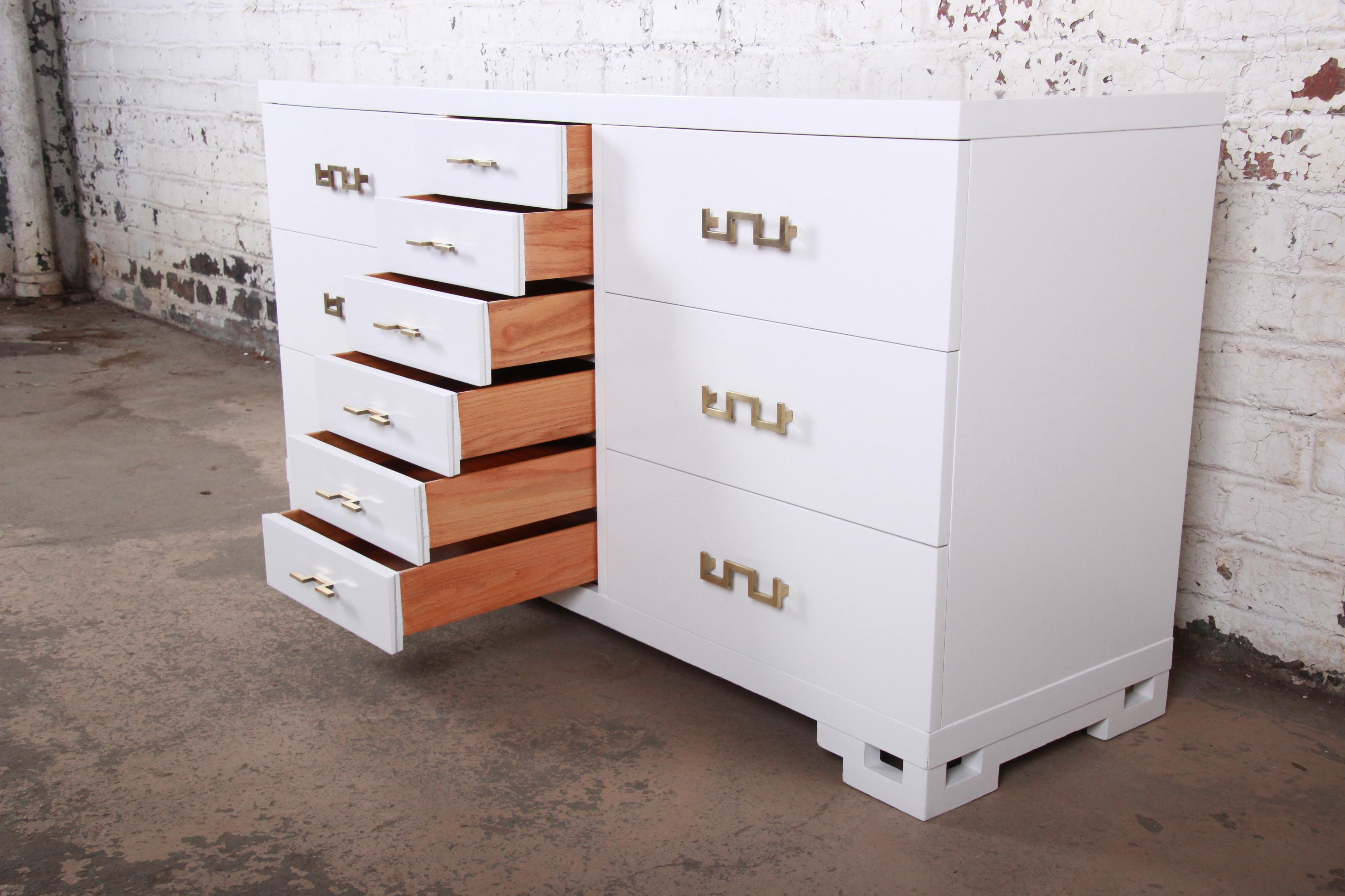 Hollywood Regency Chinoiserie White Lacquered Dresser or Credenza, Restored 6