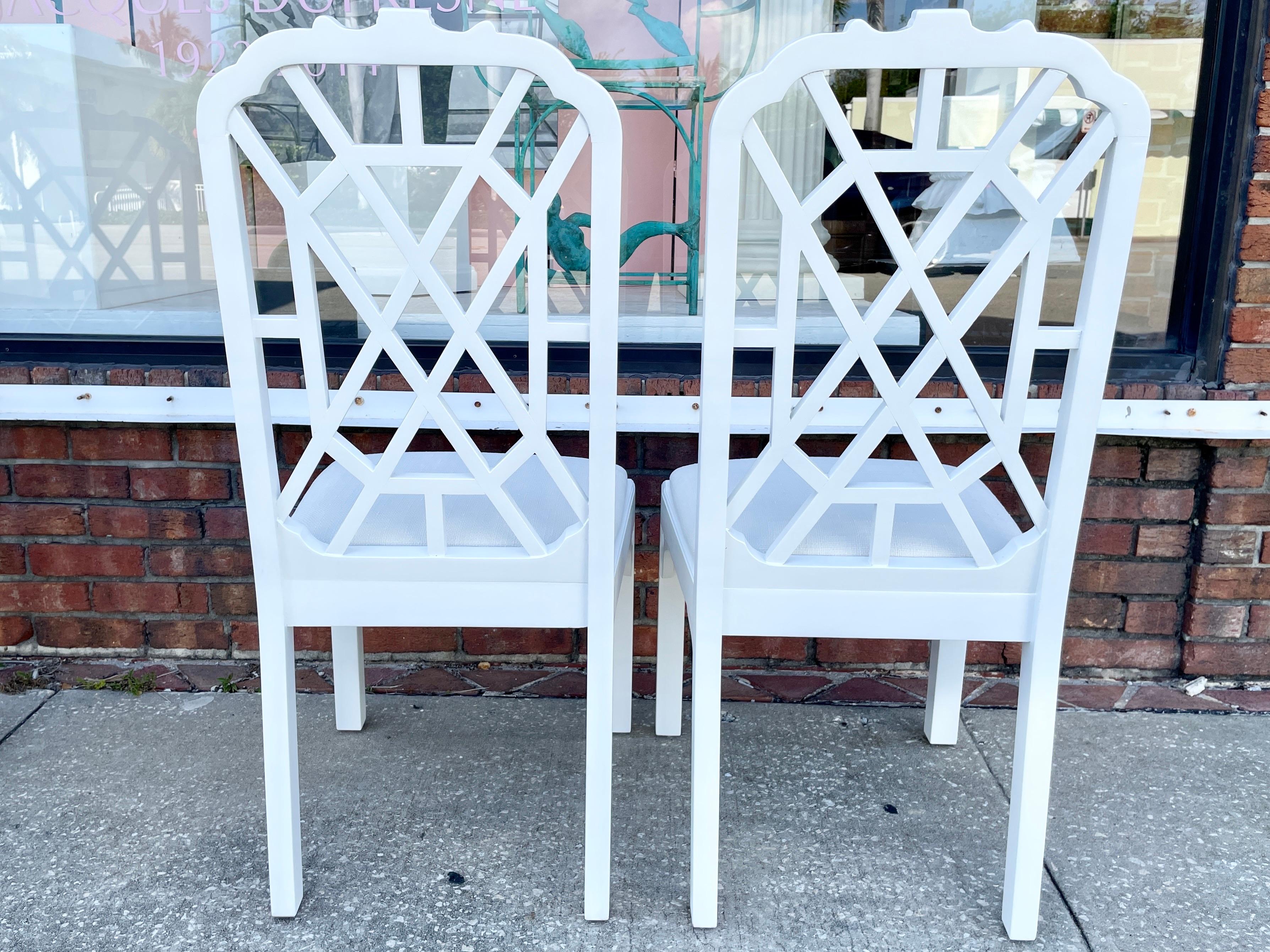 Hollywood Regency Chippendale Dining Side Chairs in New Todd Hase Textiles, a P In Good Condition For Sale In Los Angeles, CA