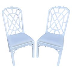 Hollywood Regency Chippendale Dining Side Chairs in New Todd Hase Textiles, a P