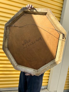 Hollywood Regency Chippendale Style Carved Giltwood Octagonal / Round Mirror