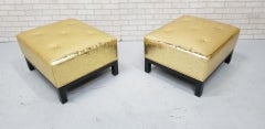 Hollywood Regency Christian Liaigre Style Stools Reupholstered in Gold Leather