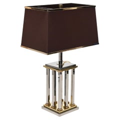 Vintage Hollywood Regency Chrome and Brass Columns Table Lamp by Rome Rega, Italy 1970s