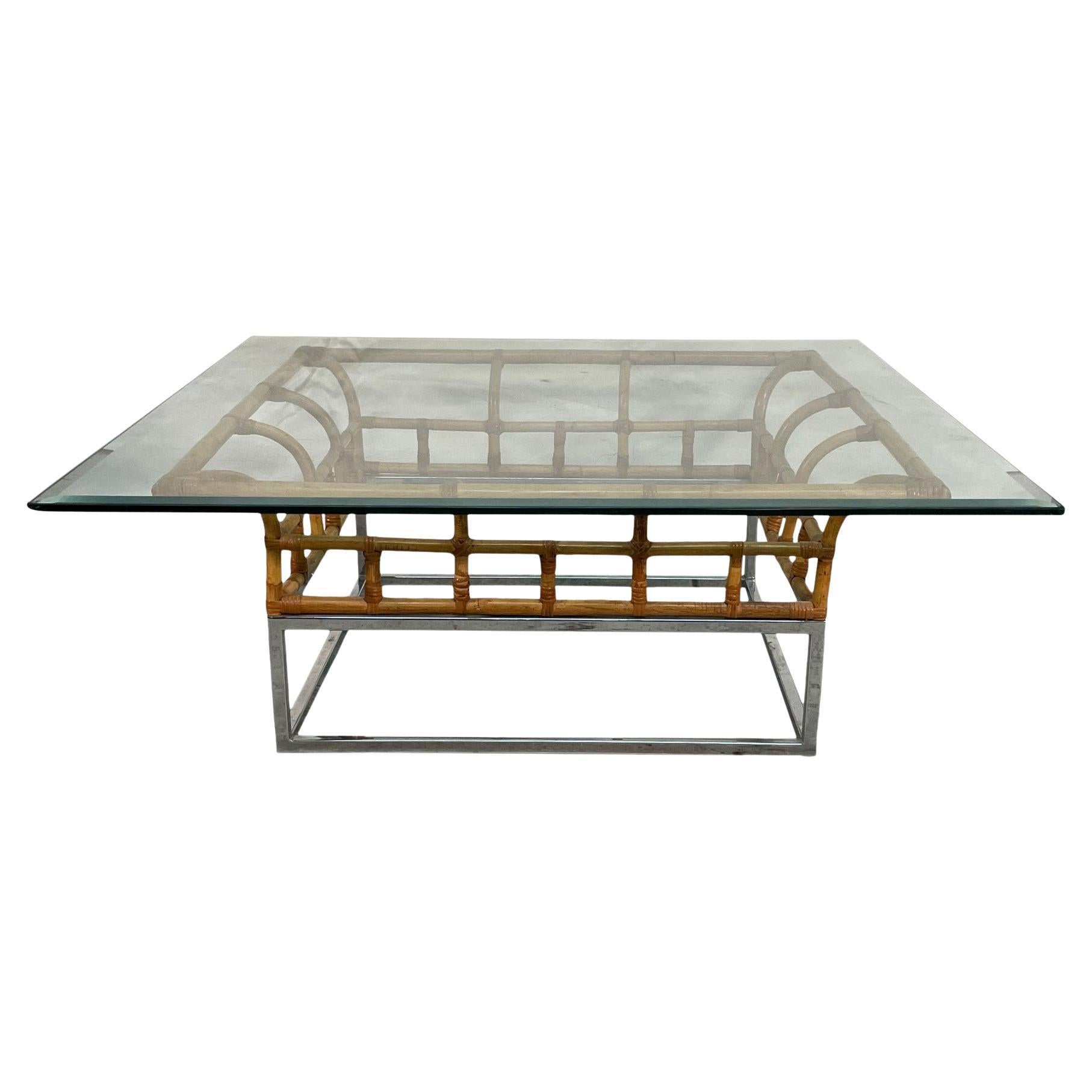 McGuire Rattan Hollywood Regency Coffee Table at 1stDibs